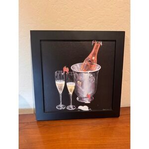 Michael GODARD Vintage Framed Champagne Kiss 13x13 Painting Art Comtemporary